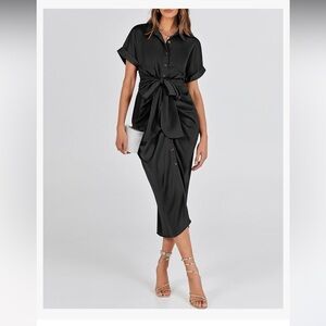 BTFBM Women Button Down Ruched Shirt Dresses Satin